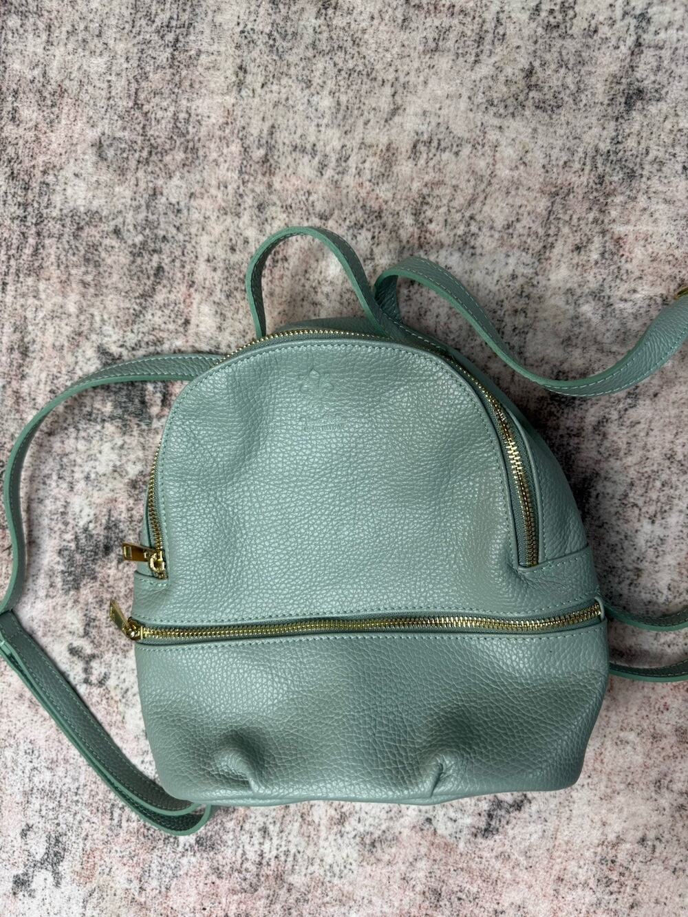 Vera Pelle Teal Blue 100% Leather Backpack Medium Sized Italian Leather Soft